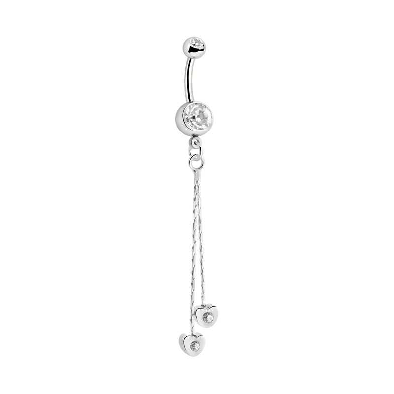 Piercing pour le nombril (acier chirurgical, argent, finition brillante) avec pendentif coeur et pierres en cristal Acier chirurgical 316L/Laiton plaqué Bananes