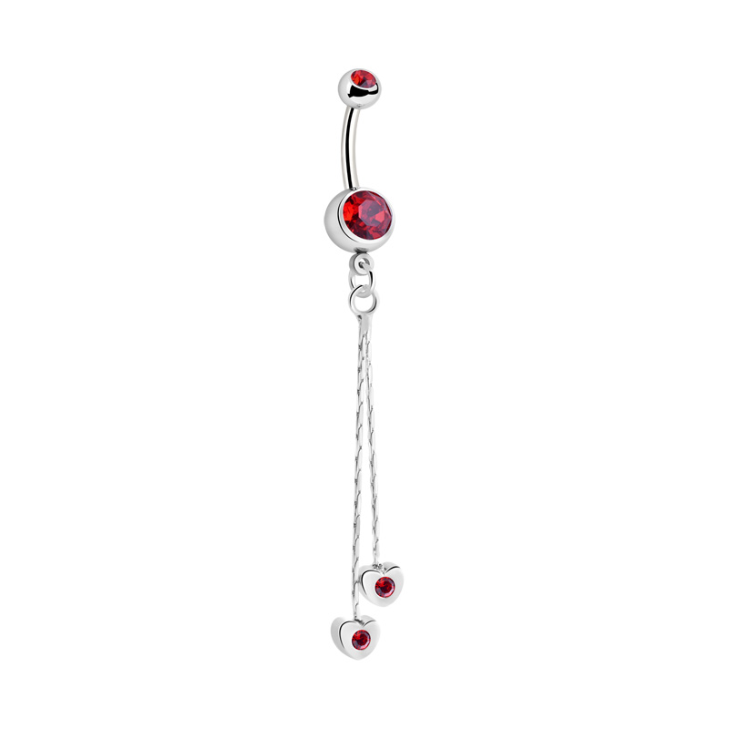 Piercing pour le nombril (acier chirurgical, argent, finition brillante) avec pendentif coeur et pierres en cristal Acier chirurgical 316L/Laiton plaqué Bananes