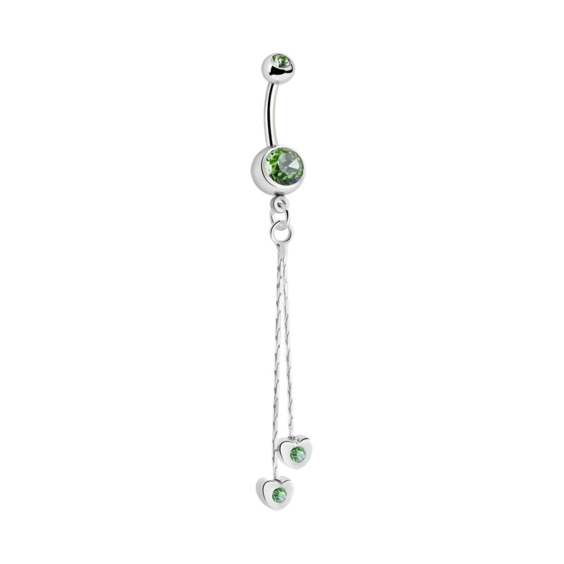 Piercing pour le nombril (acier chirurgical, argent, finition brillante) avec pendentif coeur et pierres en cristal Acier chirurgical 316L/Laiton plaqué Bananes
