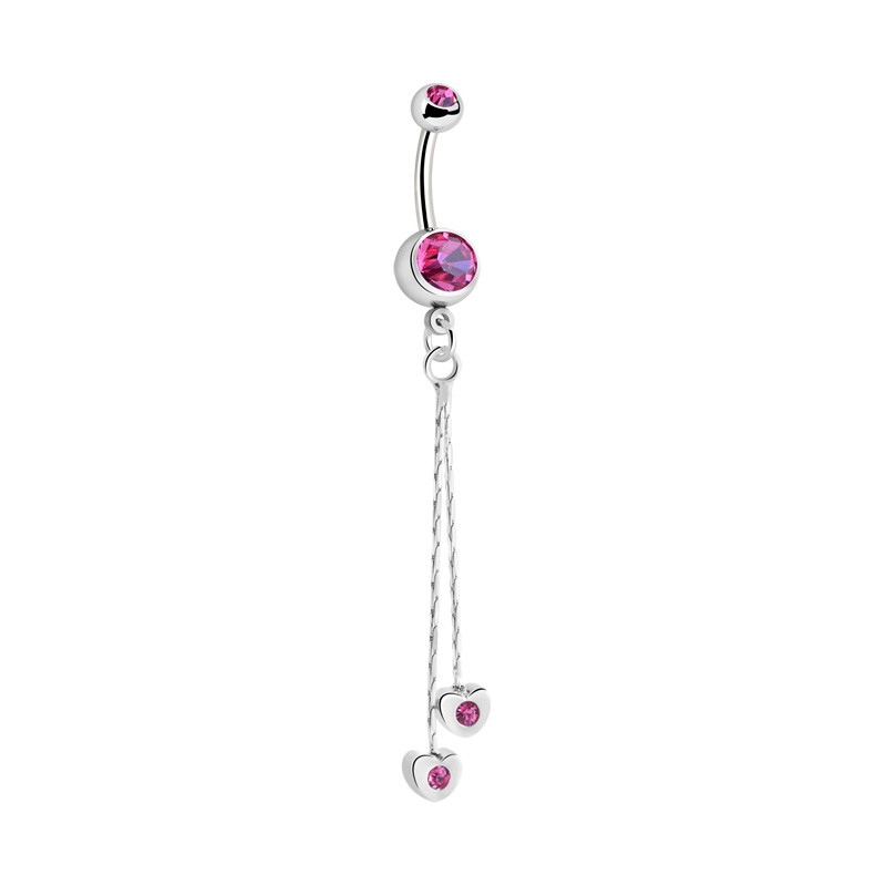 Piercing pour le nombril (acier chirurgical, argent, finition brillante) avec pendentif coeur et pierres en cristal Acier chirurgical 316L/Laiton plaqué Bananes