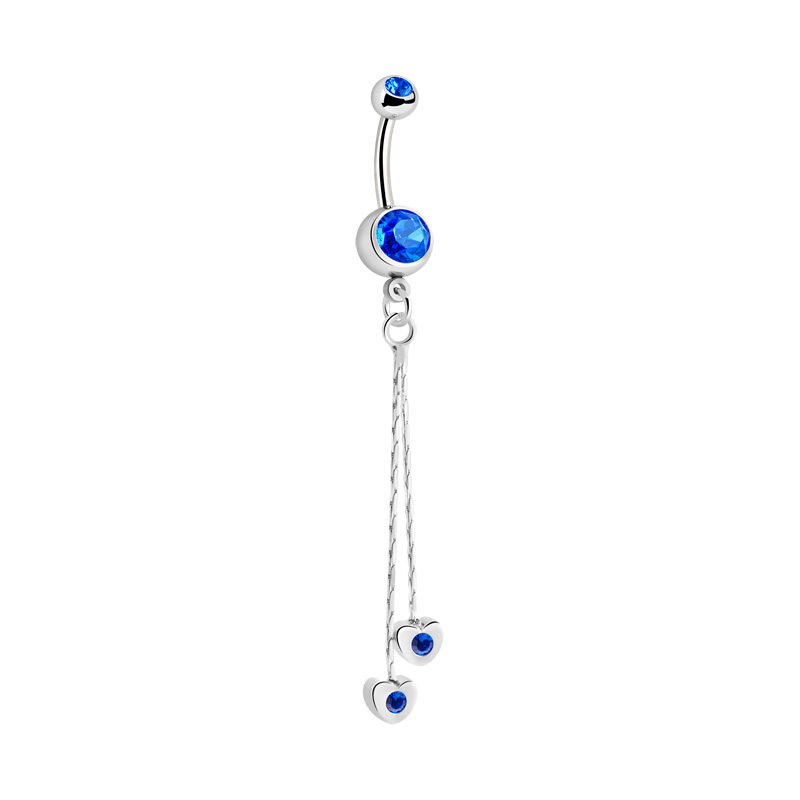 Piercing pour le nombril (acier chirurgical, argent, finition brillante) avec pendentif coeur et pierres en cristal Acier chirurgical 316L/Laiton plaqué Bananes