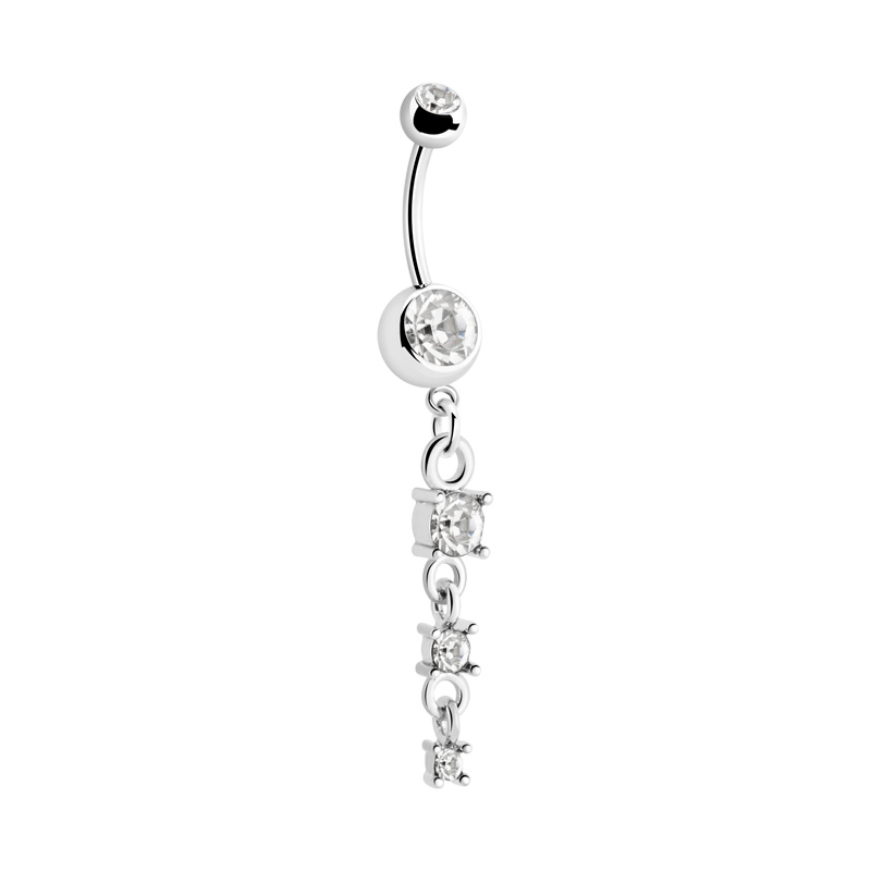 Piercing pour le nombril (acier chirurgical, argent, finition brillante) avec pendentif et pierres en cristal Acier chirurgical 316L/Laiton plaqué Bananes