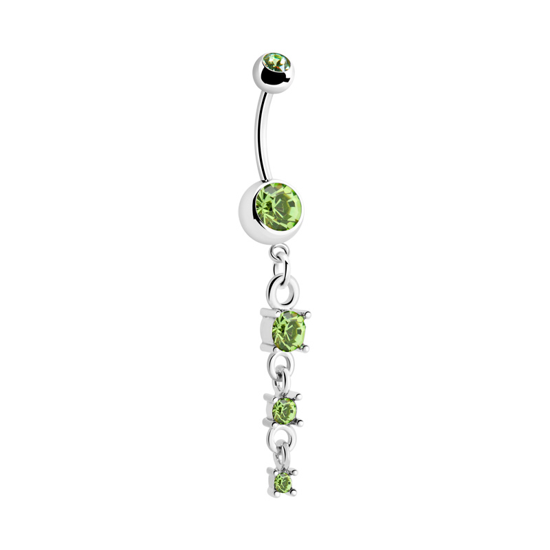 Piercing pour le nombril (acier chirurgical, argent, finition brillante) avec pendentif et pierres en cristal Acier chirurgical 316L/Laiton plaqué Bananes