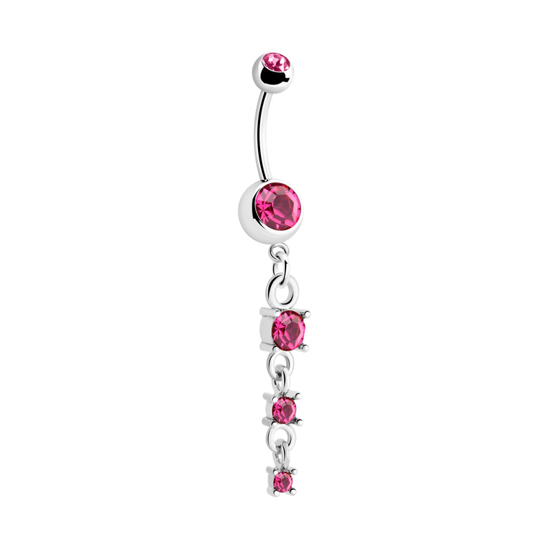 Piercing pour le nombril (acier chirurgical, argent, finition brillante) avec pendentif et pierres en cristal Acier chirurgical 316L/Laiton plaqué Bananes