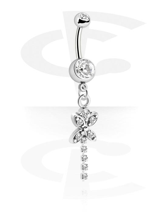 Curved Barbells, Banana with Jewelled Balls and charm, Surgical Steel 316L, Plated Brass