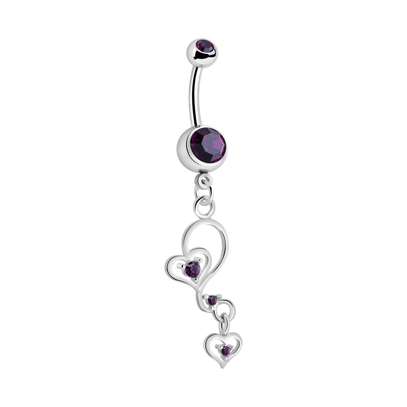 Piercing pour le nombril (acier chirurgical, argent, finition brillante) avec pendentif coeur et pierres en cristal Acier chirurgical 316L/Laiton plaqué Bananes