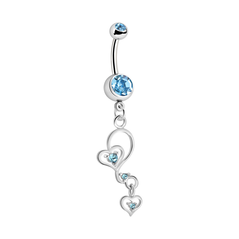 Piercing pour le nombril (acier chirurgical, argent, finition brillante) avec pendentif coeur et pierres en cristal Acier chirurgical 316L/Laiton plaqué Bananes