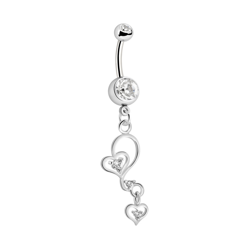 Piercing pour le nombril (acier chirurgical, argent, finition brillante) avec pendentif coeur et pierres en cristal Acier chirurgical 316L/Laiton plaqué Bananes