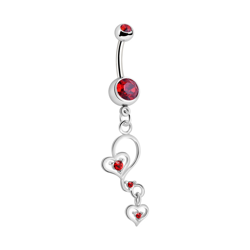 Piercing pour le nombril (acier chirurgical, argent, finition brillante) avec pendentif coeur et pierres en cristal Acier chirurgical 316L/Laiton plaqué Bananes