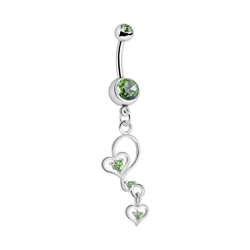 Piercing pour le nombril (acier chirurgical, argent, finition brillante) avec pendentif coeur et pierres en cristal Acier chirurgical 316L/Laiton plaqué Bananes