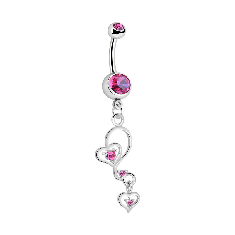 Piercing pour le nombril (acier chirurgical, argent, finition brillante) avec pendentif coeur et pierres en cristal Acier chirurgical 316L/Laiton plaqué Bananes