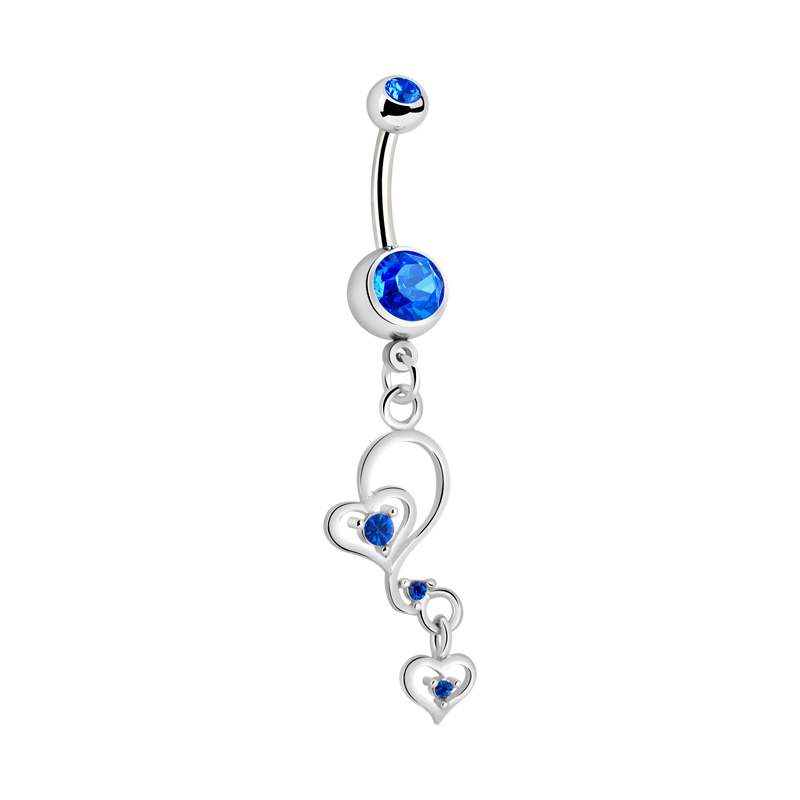 Piercing pour le nombril (acier chirurgical, argent, finition brillante) avec pendentif coeur et pierres en cristal Acier chirurgical 316L/Laiton plaqué Bananes