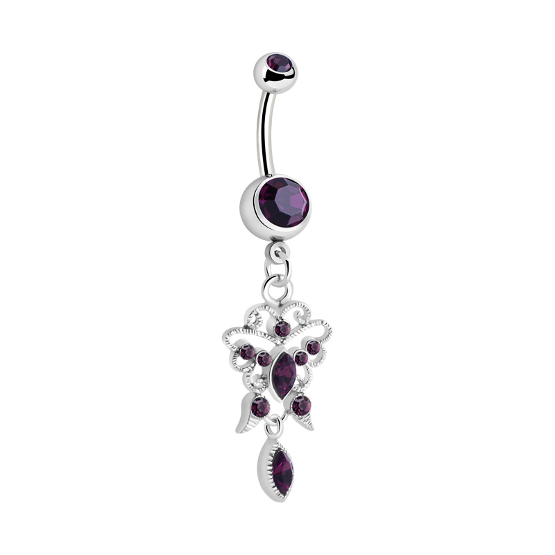Piercing pour le nombril (acier chirurgical, argent, finition brillante) avec pendentif et pierres en cristal Acier chirurgical 316L/Laiton plaqué Bananes