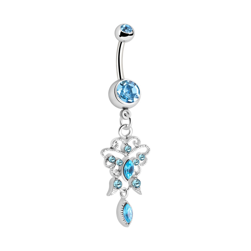 Piercing pour le nombril (acier chirurgical, argent, finition brillante) avec pendentif et pierres en cristal Acier chirurgical 316L/Laiton plaqué Bananes