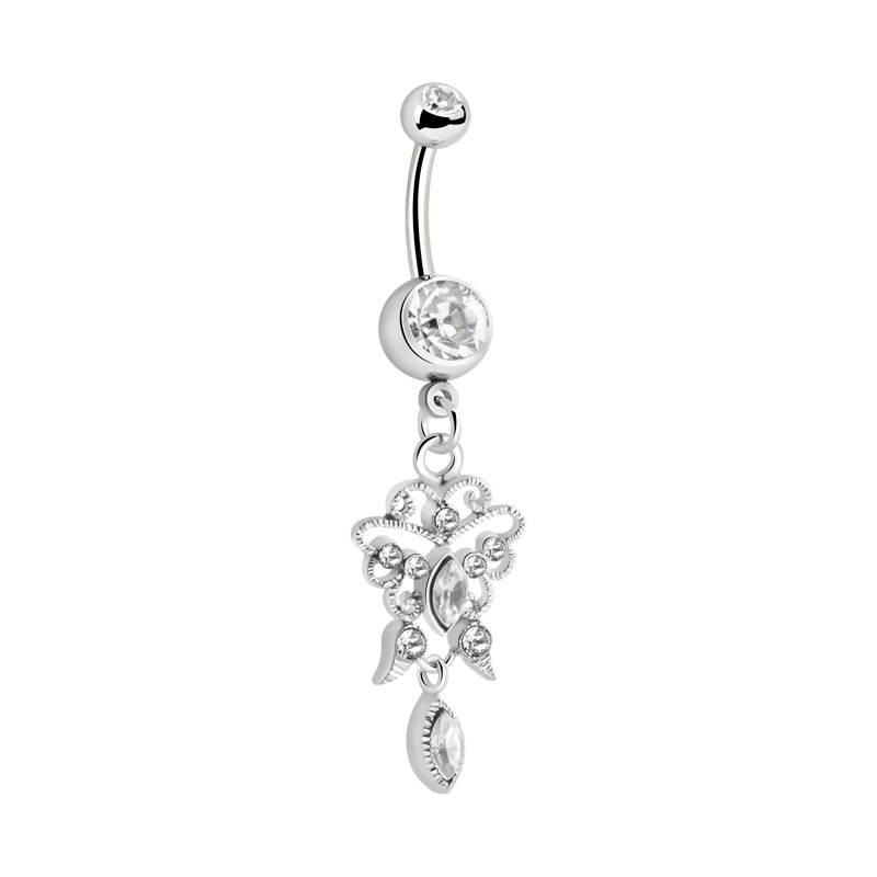 Piercing pour le nombril (acier chirurgical, argent, finition brillante) avec pendentif et pierres en cristal Acier chirurgical 316L/Laiton plaqué Bananes