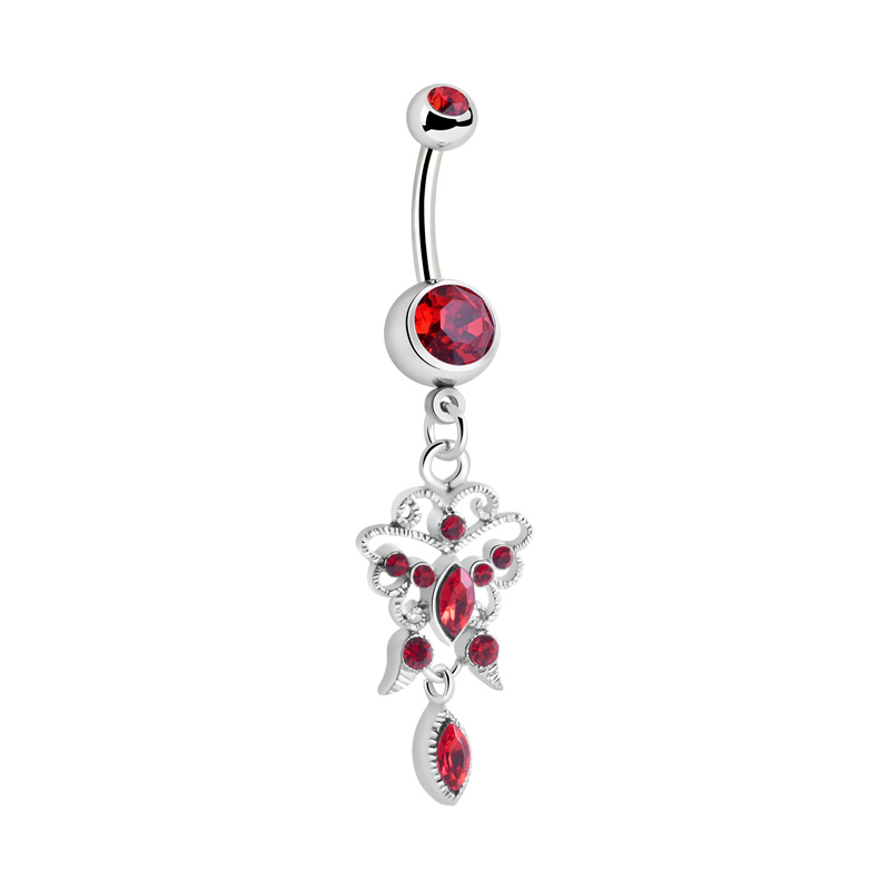 Piercing pour le nombril (acier chirurgical, argent, finition brillante) avec pendentif et pierres en cristal Acier chirurgical 316L/Laiton plaqué Bananes
