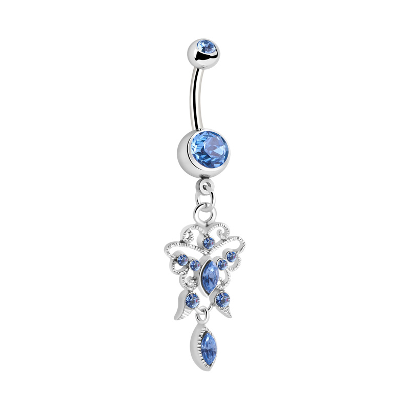 Piercing pour le nombril (acier chirurgical, argent, finition brillante) avec pendentif et pierres en cristal Acier chirurgical 316L/Laiton plaqué Bananes