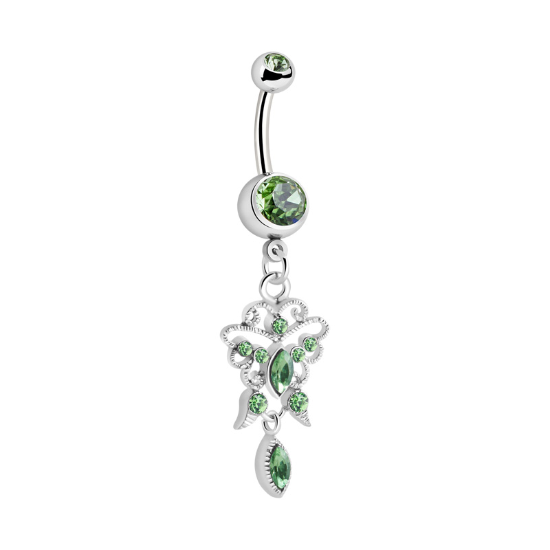 Piercing pour le nombril (acier chirurgical, argent, finition brillante) avec pendentif et pierres en cristal Acier chirurgical 316L/Laiton plaqué Bananes