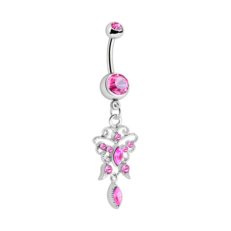 Piercing pour le nombril (acier chirurgical, argent, finition brillante) avec pendentif et pierres en cristal Acier chirurgical 316L/Laiton plaqué Bananes