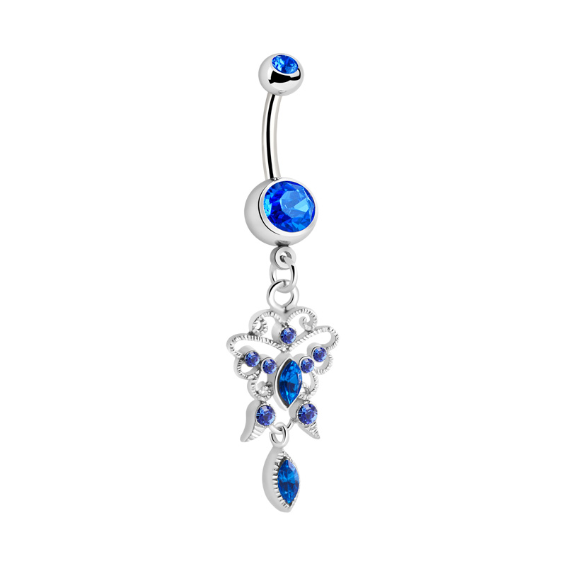 Piercing pour le nombril (acier chirurgical, argent, finition brillante) avec pendentif et pierres en cristal Acier chirurgical 316L/Laiton plaqué Bananes