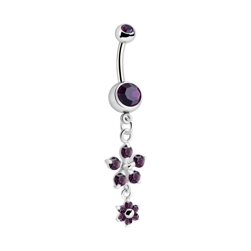 Piercing pour le nombril (acier chirurgical, argent, finition brillante) avec pendentif fleur et pierres en cristal Acier chirurgical 316L/Laiton plaqué Bananes