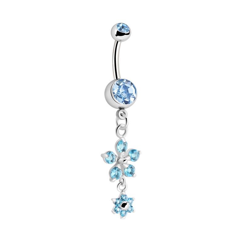 Piercing pour le nombril (acier chirurgical, argent, finition brillante) avec pendentif fleur et pierres en cristal Acier chirurgical 316L/Laiton plaqué Bananes