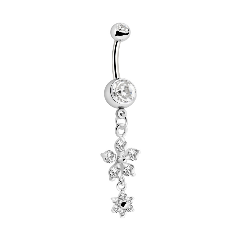 Piercing pour le nombril (acier chirurgical, argent, finition brillante) avec pendentif fleur et pierres en cristal Acier chirurgical 316L/Laiton plaqué Bananes