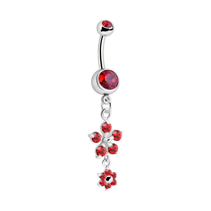 Piercing pour le nombril (acier chirurgical, argent, finition brillante) avec pendentif fleur et pierres en cristal Acier chirurgical 316L/Laiton plaqué Bananes