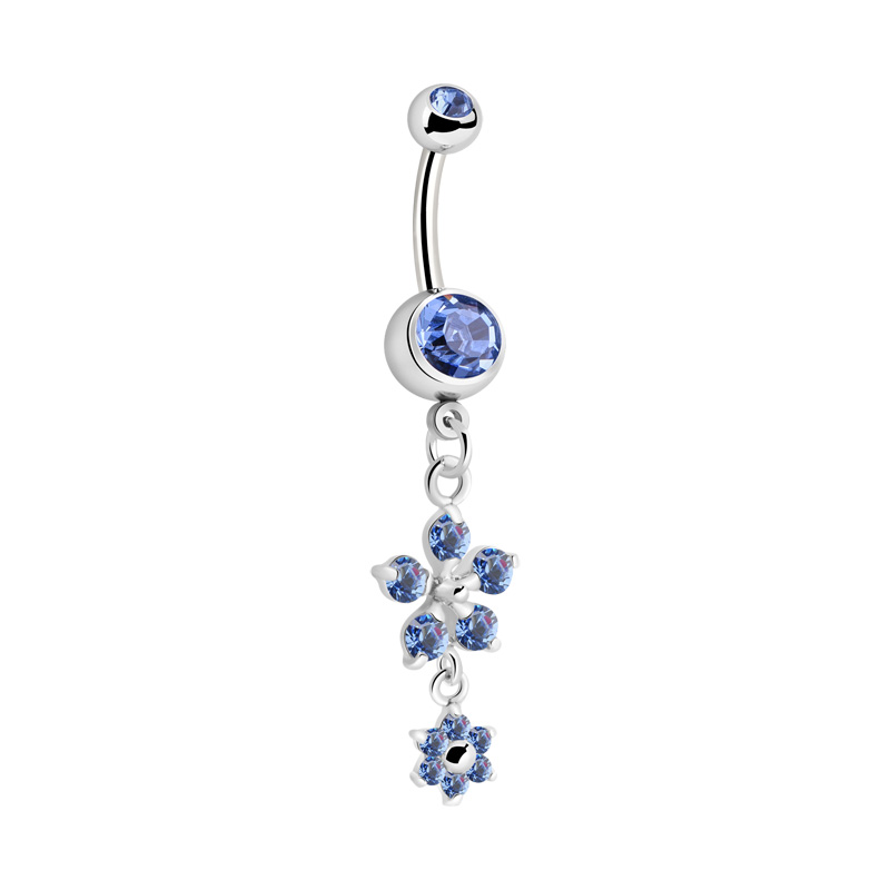 Piercing pour le nombril (acier chirurgical, argent, finition brillante) avec pendentif fleur et pierres en cristal Acier chirurgical 316L/Laiton plaqué Bananes