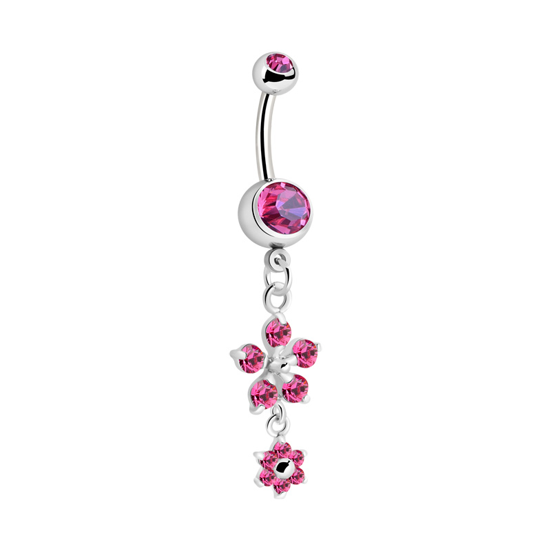 Piercing pour le nombril (acier chirurgical, argent, finition brillante) avec pendentif fleur et pierres en cristal Acier chirurgical 316L/Laiton plaqué Bananes