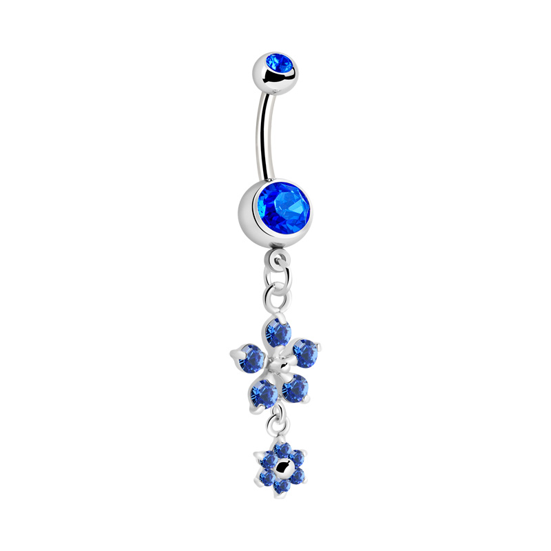 Piercing pour le nombril (acier chirurgical, argent, finition brillante) avec pendentif fleur et pierres en cristal Acier chirurgical 316L/Laiton plaqué Bananes