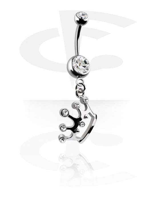 Bananer, Belly button ring (surgical steel, silver, shiny finish) med kronhängsmycke och kristallstenar, Kirurgiskt stål 316L, Överdragen mässing