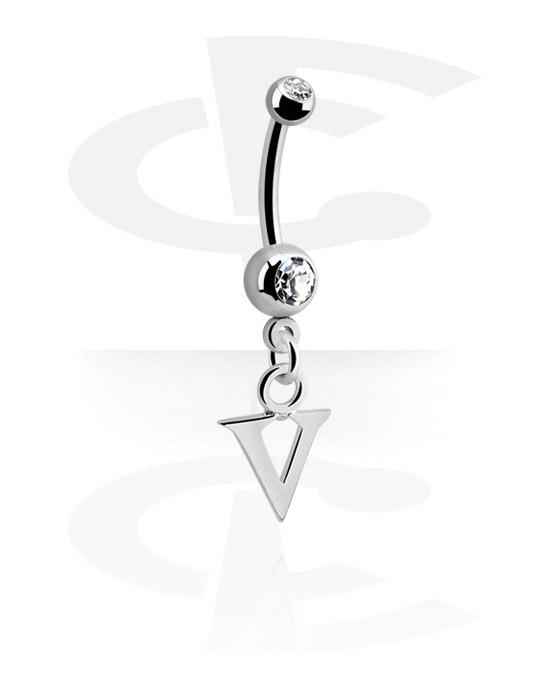 Curved Barbells, Belly button ring (surgical steel, silver, shiny finish) with charm with letter "V" and crystal stones, Surgical Steel 316L, Plated Brass