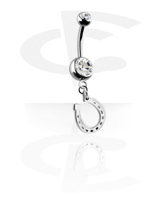 Bananer, Belly button ring (surgical steel, silver, shiny finish) med horseshoe charm och kristallstenar, Kirurgiskt stål 316L, Överdragen mässing