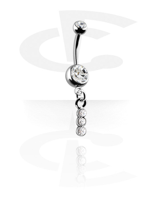 Bananer, Belly button ring (surgical steel, silver, shiny finish) med Berlock och kristallstenar, Kirurgiskt stål 316L, Överdragen mässing