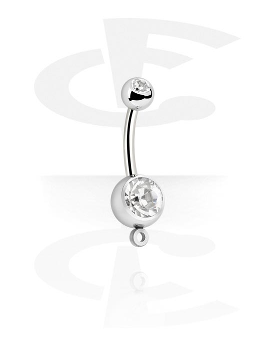 Kulor, stavar & mer, Belly button ring (surgical steel, silver, shiny finish) med hoop for attachments och kristallsten, Kirurgiskt stål 316L