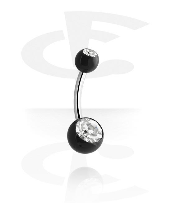Zaobljene šipkice, Prsten za pupak (kirurški čelik, srebrna, sjajna završna obrada) s kristalnim kamenjem, Kirurški čelik 316L