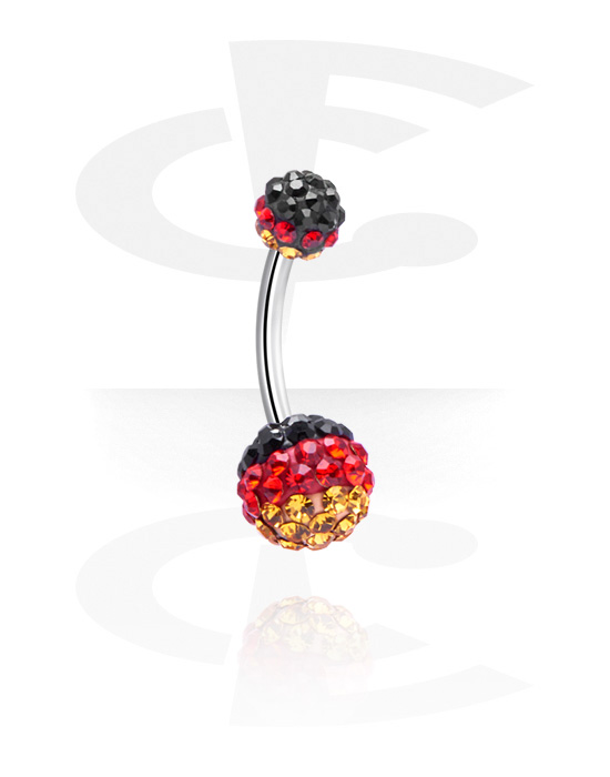 Curved Barbells, Crystaline Double Jeweled Navel Banana, Surgical Steel 316L