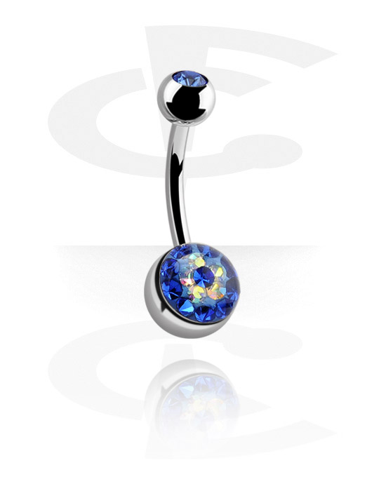 Curved Barbells, Crystaline Flower Double Jeweled Navel Banana, Chirurgisch Staal 316L