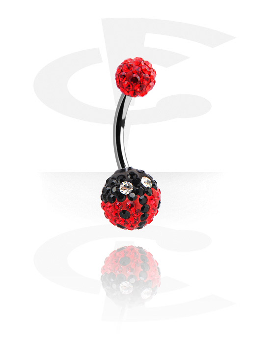 Curved Barbells, Belly button ring (surgical steel, silver, shiny finish) with ladybug design and crystal stones, Surgical Steel 316L