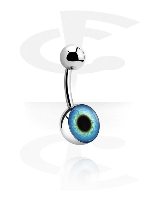 Curved Barbells, Belly button ring (surgical steel, silver, shiny finish) with eye design in various colours, Surgical Steel 316L