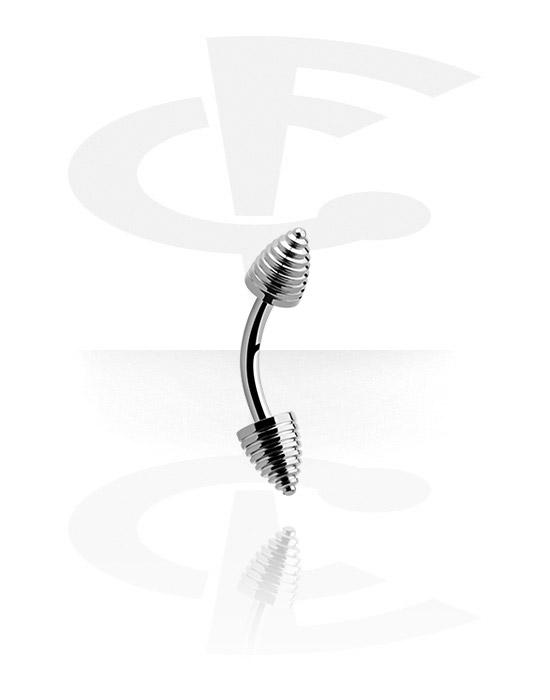 Curved Barbells, Banana (surgical steel, silver, shiny finish) with cones, Surgical Steel 316L