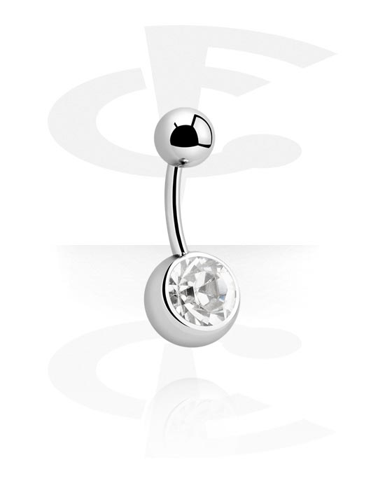 Ívelt barbellek, Belly button ring (surgical steel, silver, shiny finish) val vel Kristálykő és Kristálykő, Sebészeti acél, 316L