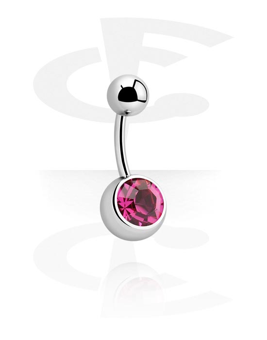Curved Barbells, Belly button ring (surgical steel, silver, shiny finish) with crystal stone and crystal stone, Surgical Steel 316L