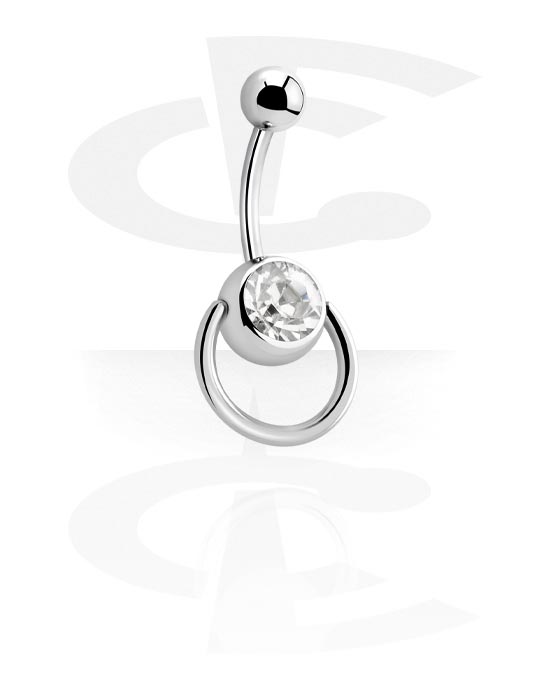 Ívelt barbellek, Belly button ring (surgical steel, silver, shiny finish) val vel Kristálykő, Sebészeti acél, 316L