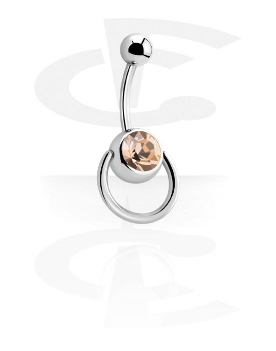 Zaobljene šipkice, Prsten za pupak (kirurški čelik, srebrna, sjajna završna obrada) s kristalnim kamenom, Kirurški čelik 316L