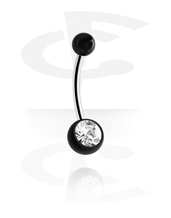 Ívelt barbellek, Belly button ring (surgical steel, silver, shiny finish) val vel acrylic balls és Kristálykő, Sebészeti acél, 316L, Akril