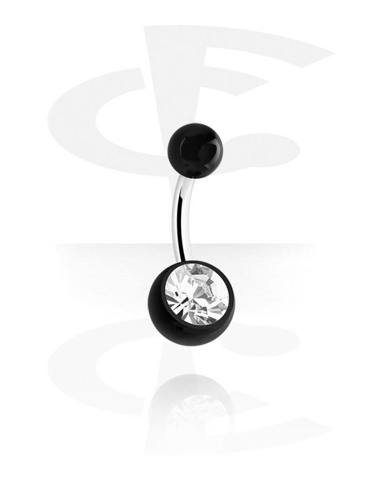 Bananer, Belly button ring (surgical steel, silver, shiny finish) med acrylic balls och kristallsten, Kirurgiskt stål 316L, Akryl