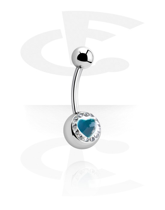 Ívelt barbellek, Belly button ring (surgical steel, silver, shiny finish) val vel Szív dizájn és Kristálykövek, Sebészeti acél, 316L