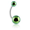 Ívelt barbellek, Belly button ring (surgical steel, silver, shiny finish) val vel anodised balls, Sebészeti acél, 316L